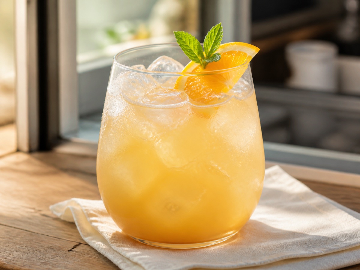Golden Spring Nectar over ice with orange and fresh mint