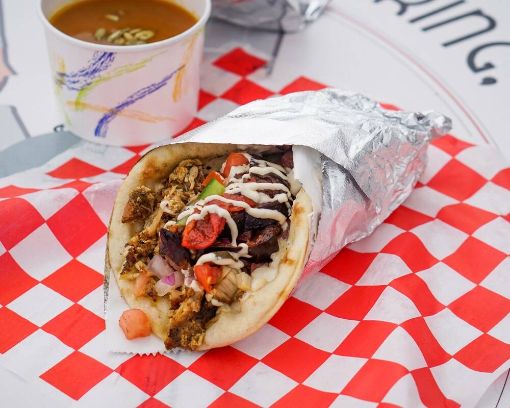 A freshly wrapped pita ready for an event